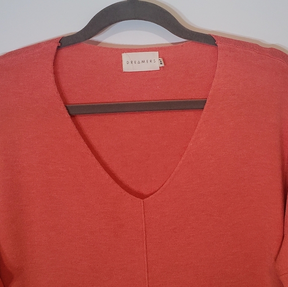 Dreamers Oversized Coral V Neck Sweater Size Medium/Large Soft Comfy - Picture 2 of 12